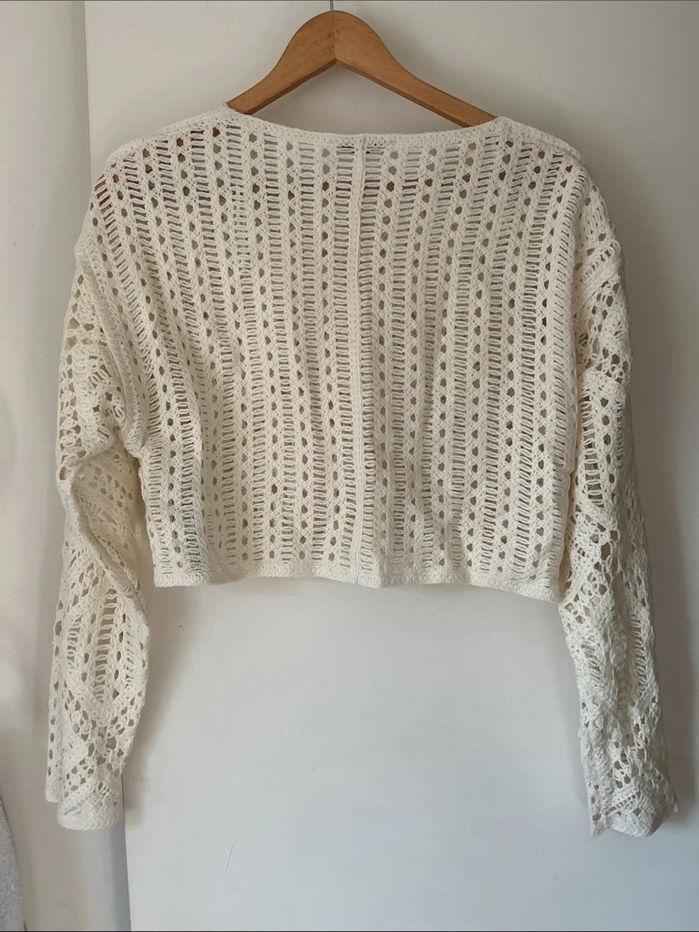 Zara Cream Crochet Long-Sleeve Crop Top